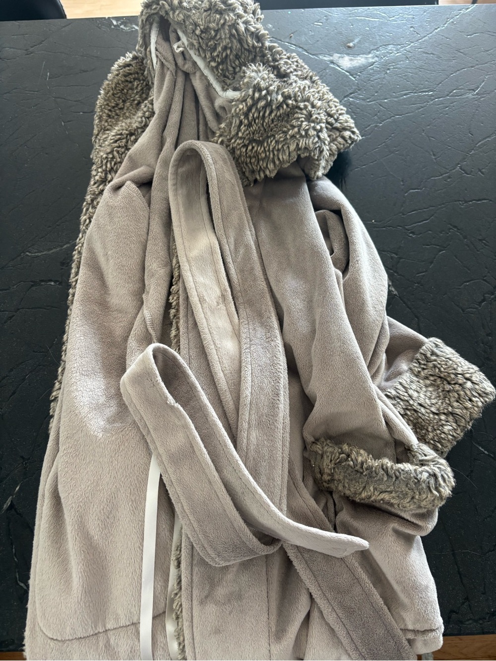 Pottery barn Women’s Taupe Faux-Shearling Hooded bathrobe